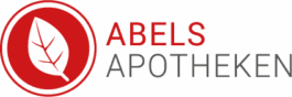 Logo Abels Apotheken Erftstadt Icon Blatt weiß auf rotem Grund mit Schriftzug